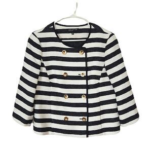 Jones New York Signature Navy White Stripe Double Breasted Cropped Blazer 12